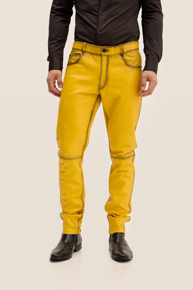 Genuine Lambskin Leather Pants - Yellow Tint