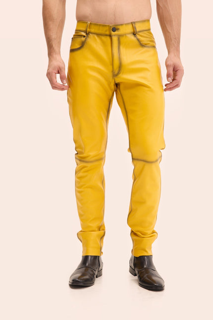 Genuine Lambskin Leather Pants - Yellow Tint
