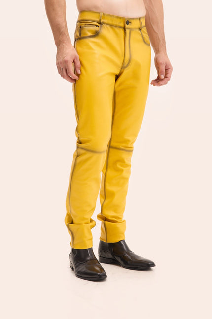 Genuine Lambskin Leather Pants - Yellow Tint
