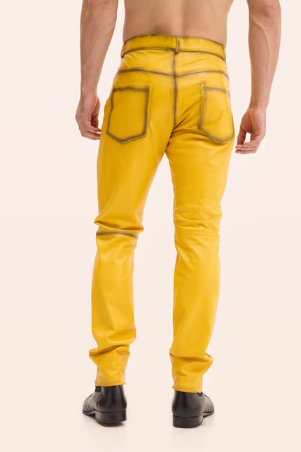Genuine Lambskin Leather Pants - Yellow Tint