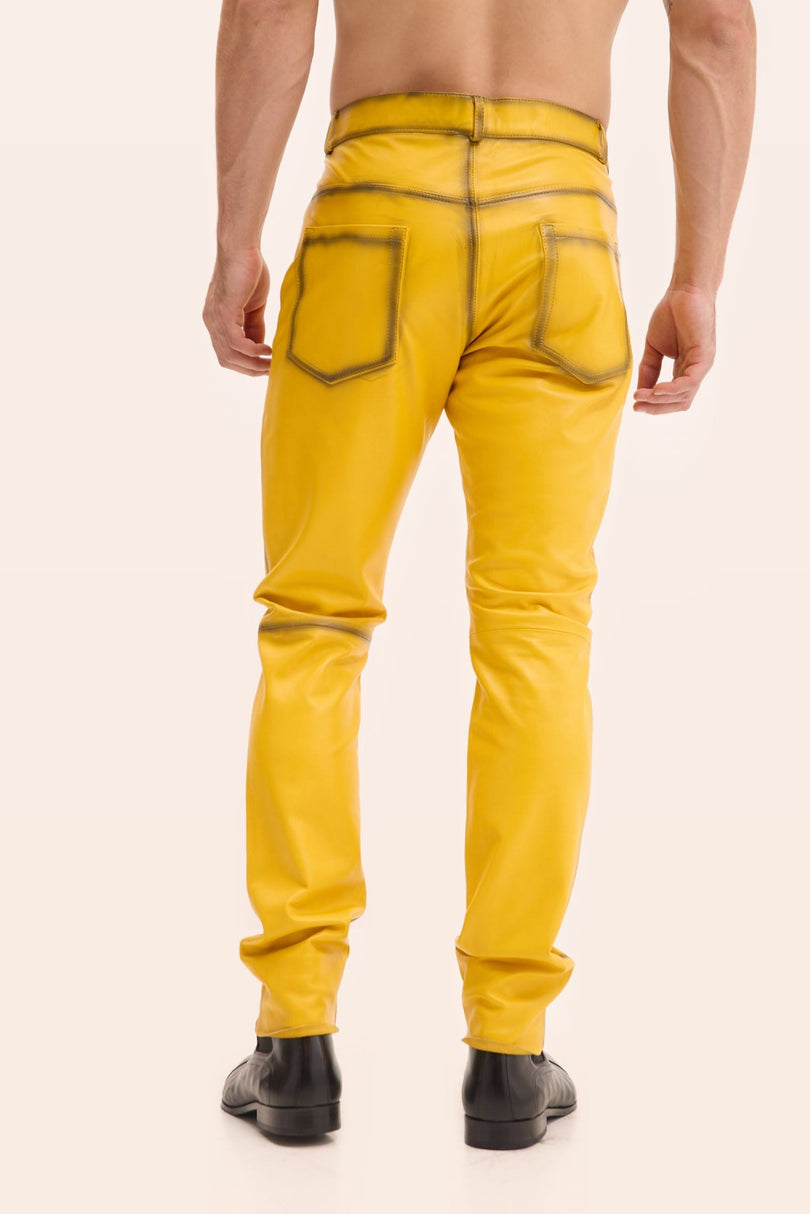 Genuine Lambskin Leather Pants - Yellow Tint
