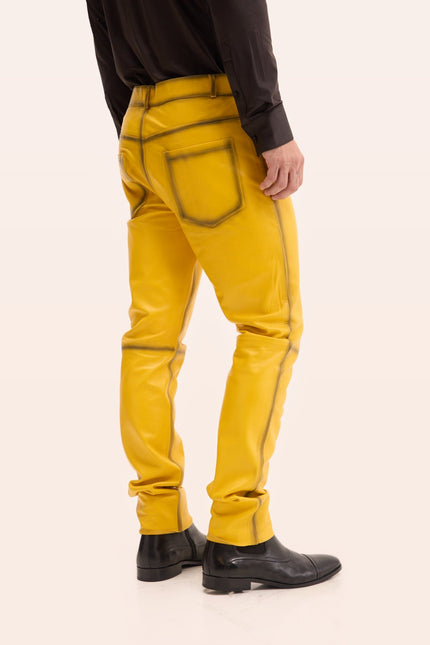 Genuine Lambskin Leather Pants - Yellow Tint
