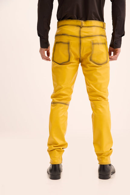 Genuine Lambskin Leather Pants - Yellow Tint