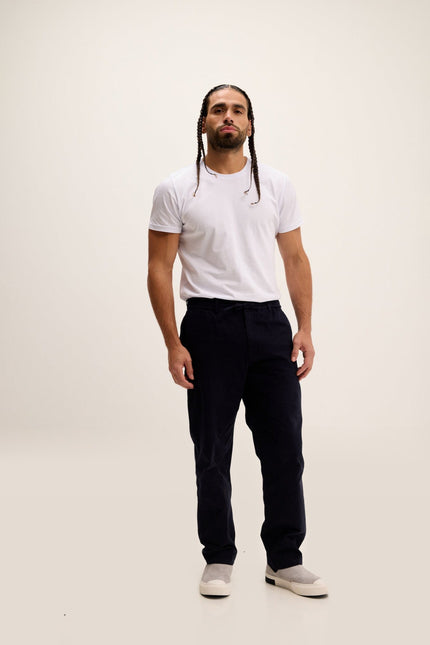 Relaxed Drawstring Cotton Pants - Navy