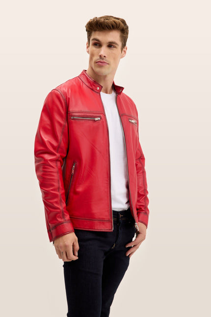 Classic Genuine Leather Jacket - Red Tint