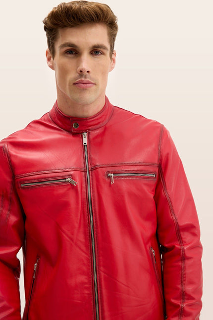 Classic Genuine Leather Jacket - Red Tint