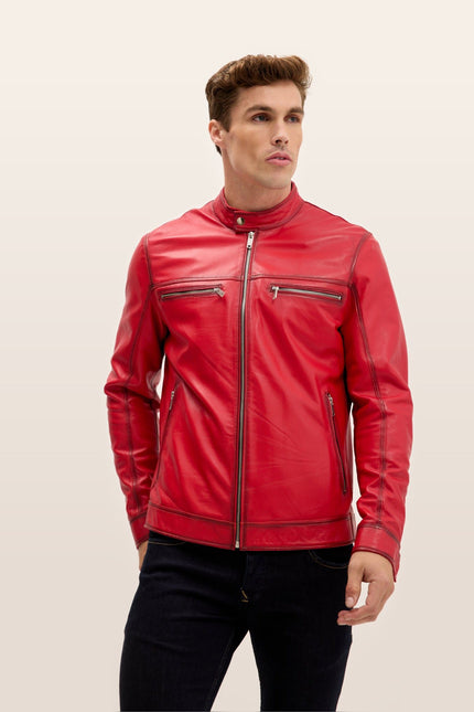 Classic Genuine Leather Jacket - Red Tint