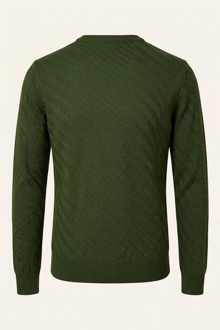 Textured Crew Neck Sweater - Khaki - Back