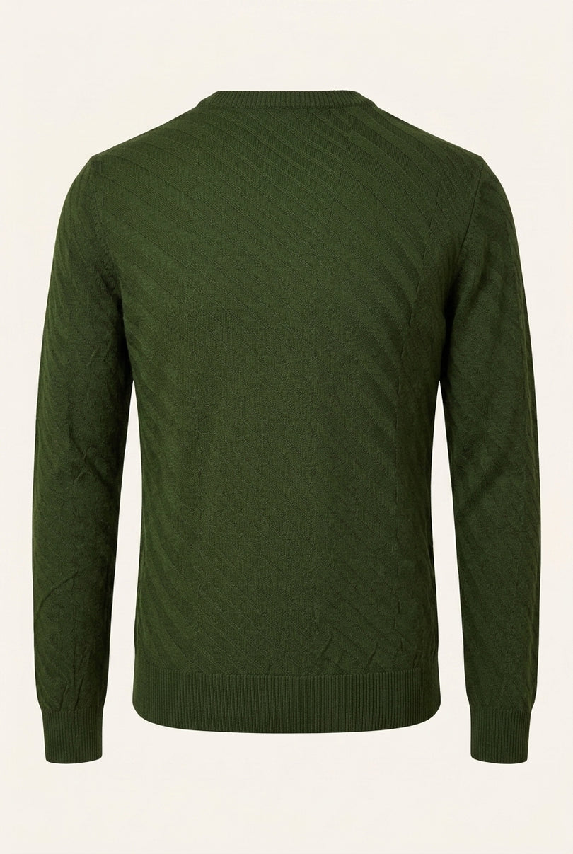 Textured Crew Neck Sweater - Khaki - Back