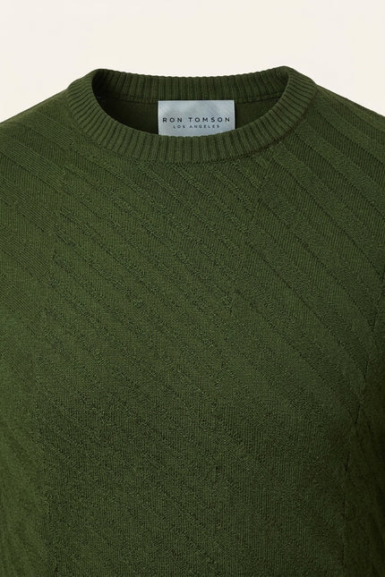 Textured Crew Neck Sweater - Khaki - Detail