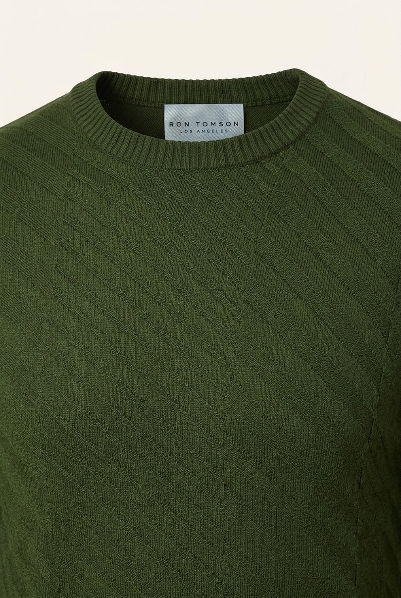 Textured Crew Neck Sweater - Khaki - Detail