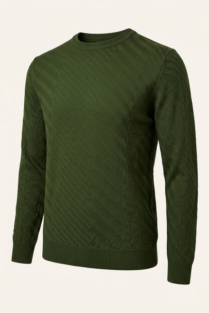 Textured Crew Neck Sweater - Khaki - Front
