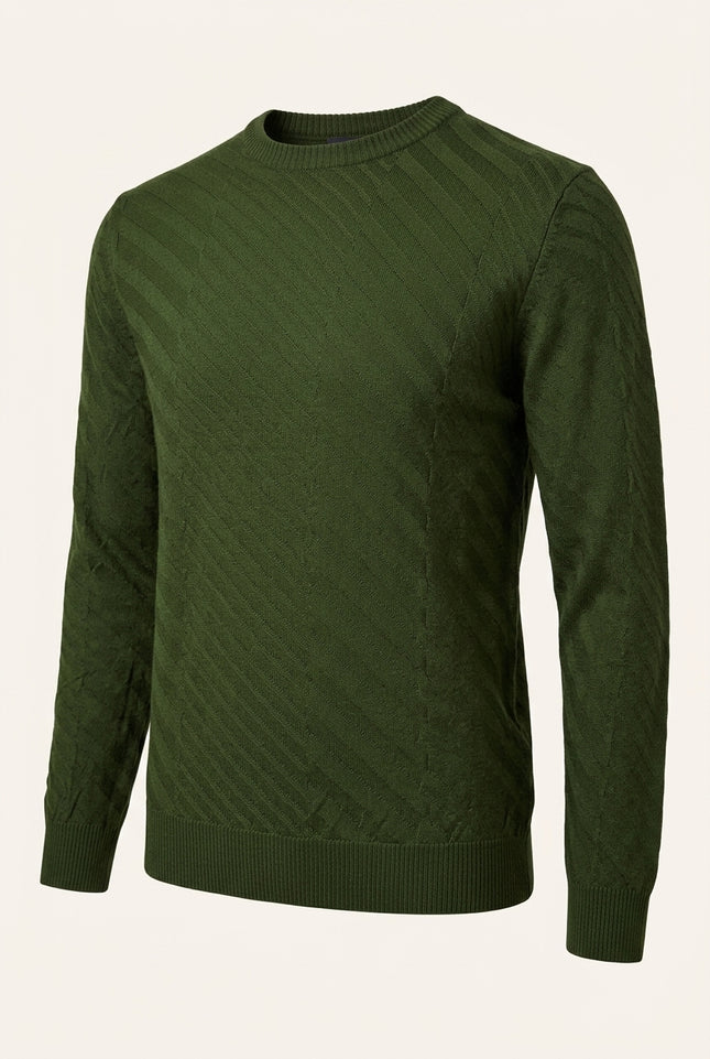 Textured Crew Neck Sweater - Khaki - Front