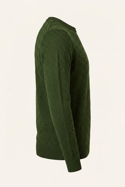 Textured Crew Neck Sweater - Khaki - Side