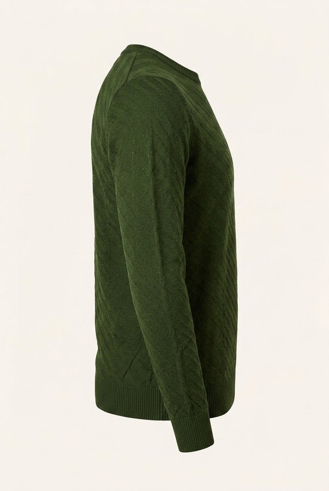 Textured Crew Neck Sweater - Khaki - Side