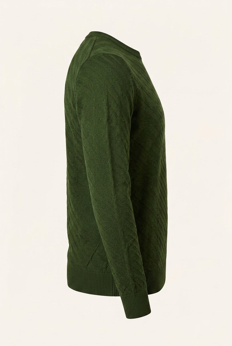 Textured Crew Neck Sweater - Khaki - Side
