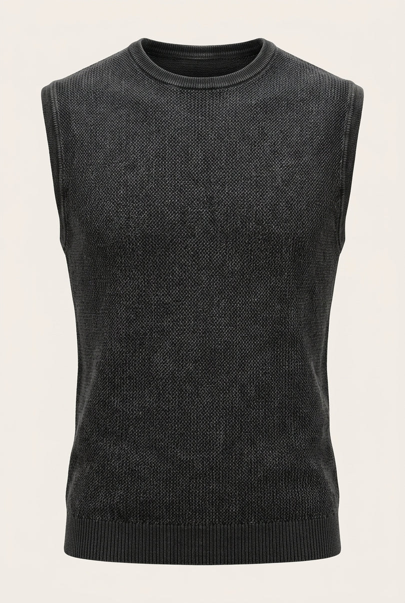 Muscle Fit Cotton Top - Black - Front