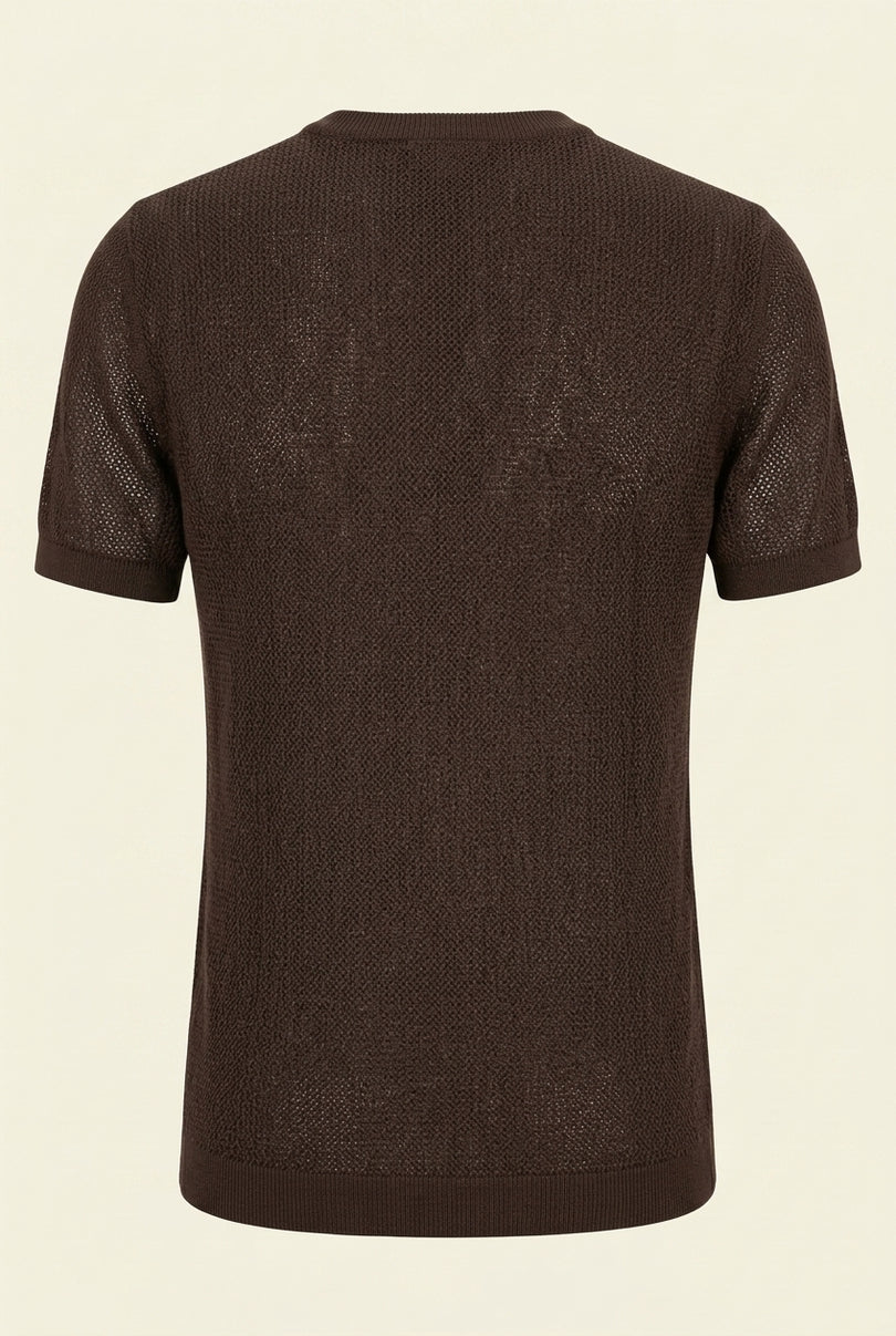 Muscle Fit Cotton T-Shirt - Brown - Back