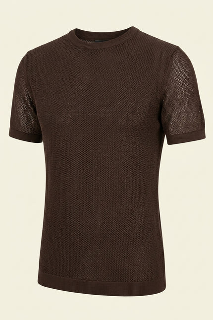 Muscle Fit Cotton T-Shirt - Brown - Front
