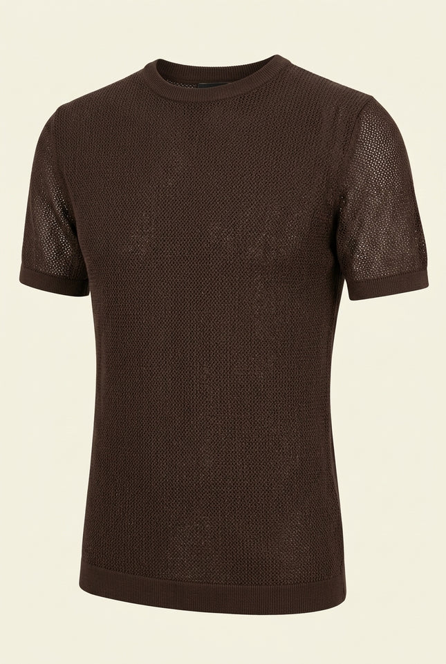 Muscle Fit Cotton T-Shirt - Brown - Front