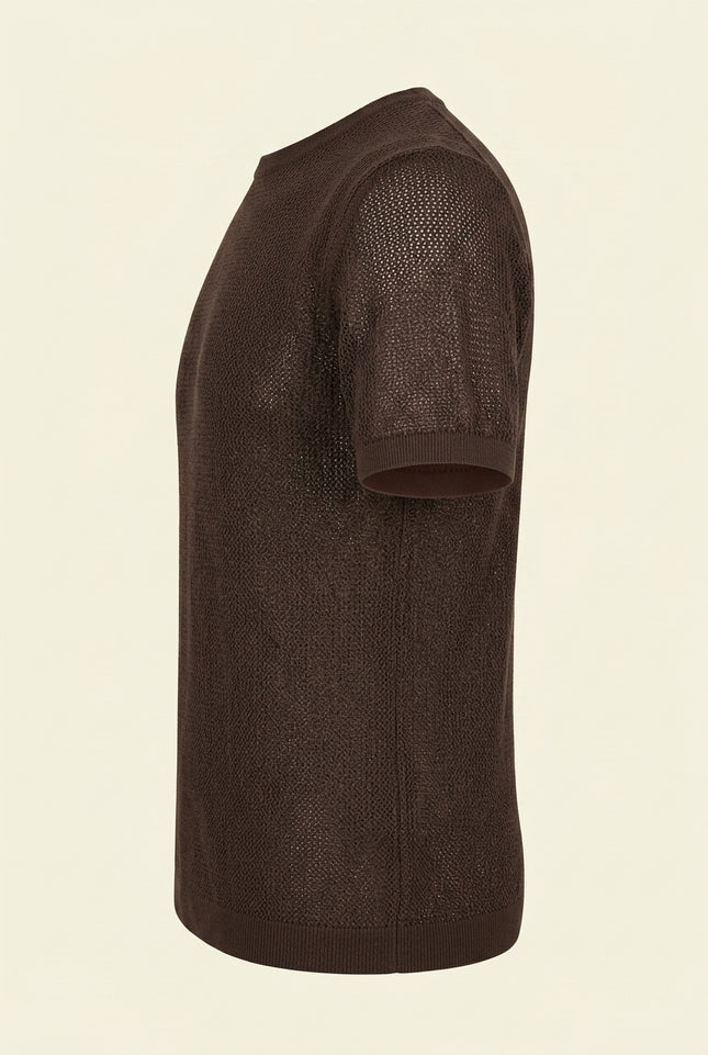 Muscle Fit Cotton T-Shirt - Brown - Side