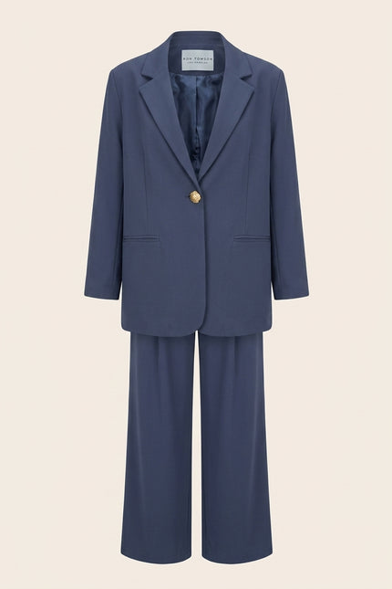Oversized Single Button Suit - Navy - Front