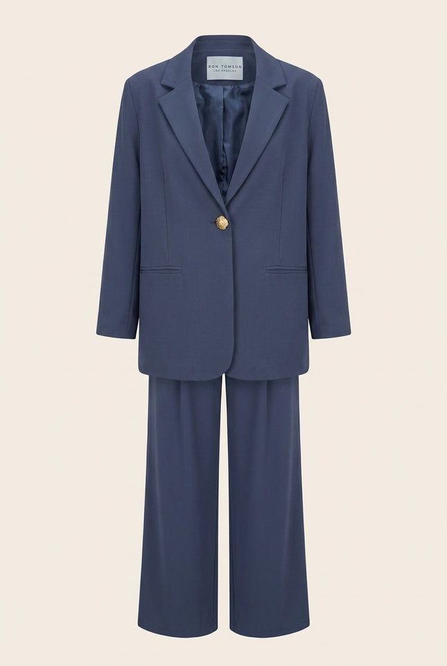 Oversized Single Button Suit - Navy - Front