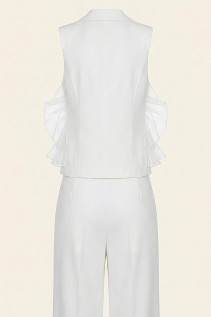 Side Tulle 2-Piece Suit - White - Back