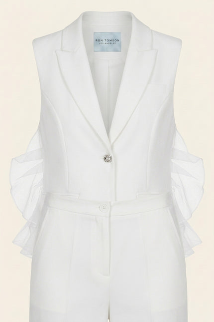 Side Tulle 2-Piece Suit - White - Detail