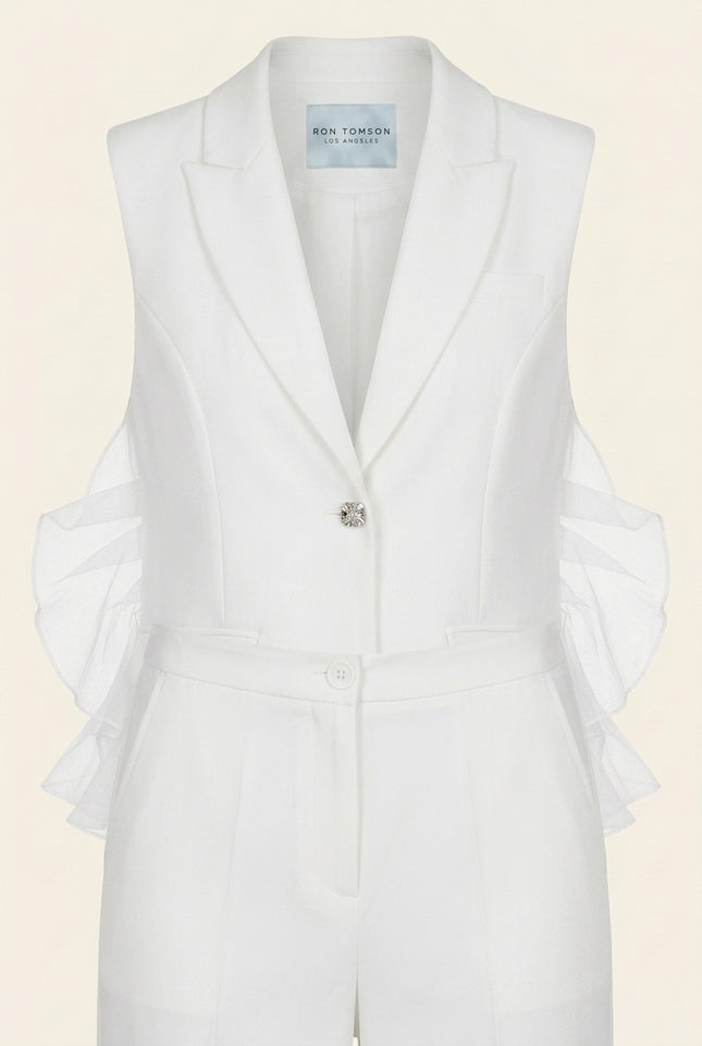 Side Tulle 2-Piece Suit - White - Detail