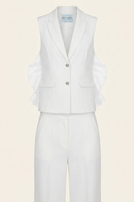 Side Tulle 2-Piece Suit - White - Front