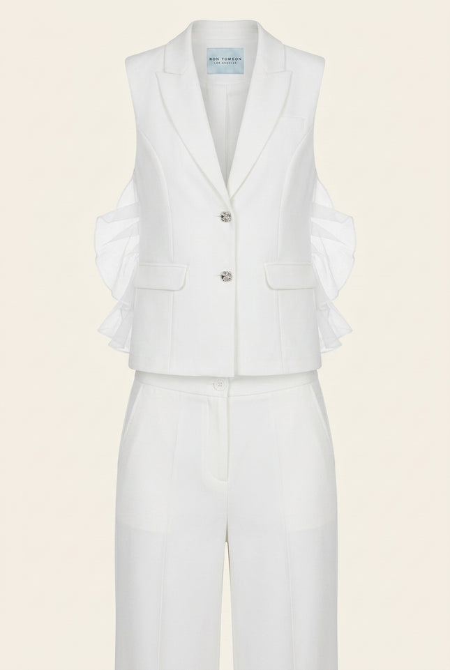 Side Tulle 2-Piece Suit - White - Front