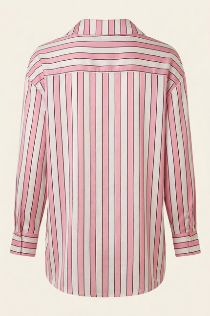 Striped Sateen Shirt - Pink - Back