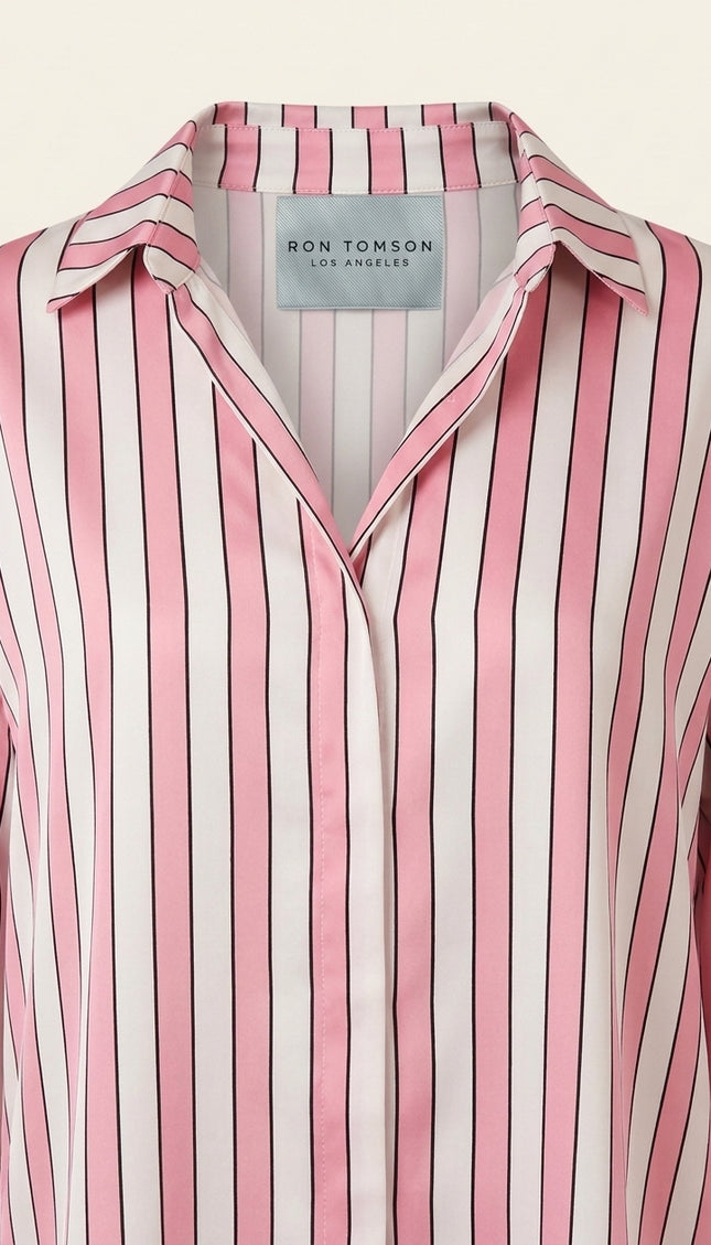 Striped Sateen Shirt - Pink - Detail