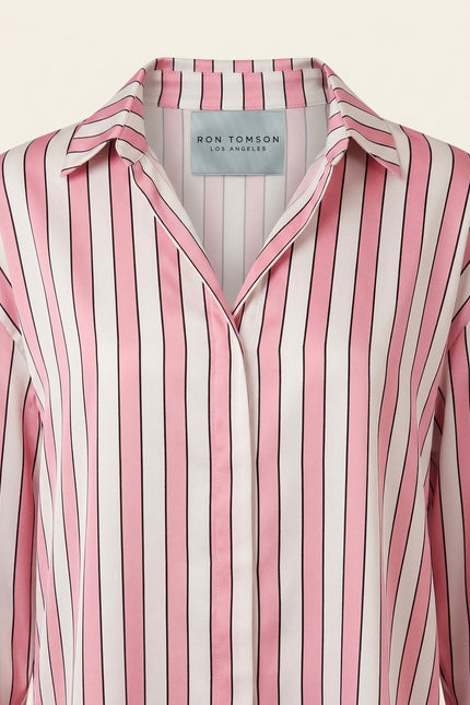 Striped Sateen Shirt - Pink - Detail