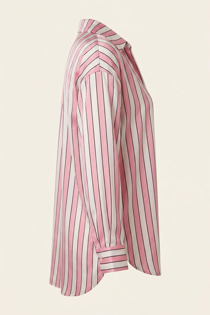 Striped Sateen Shirt - Pink - Side