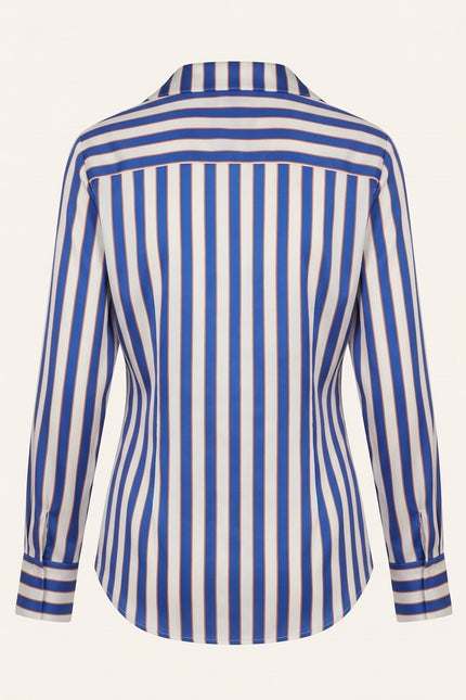 Striped Sateen Shirt - Blue - Back