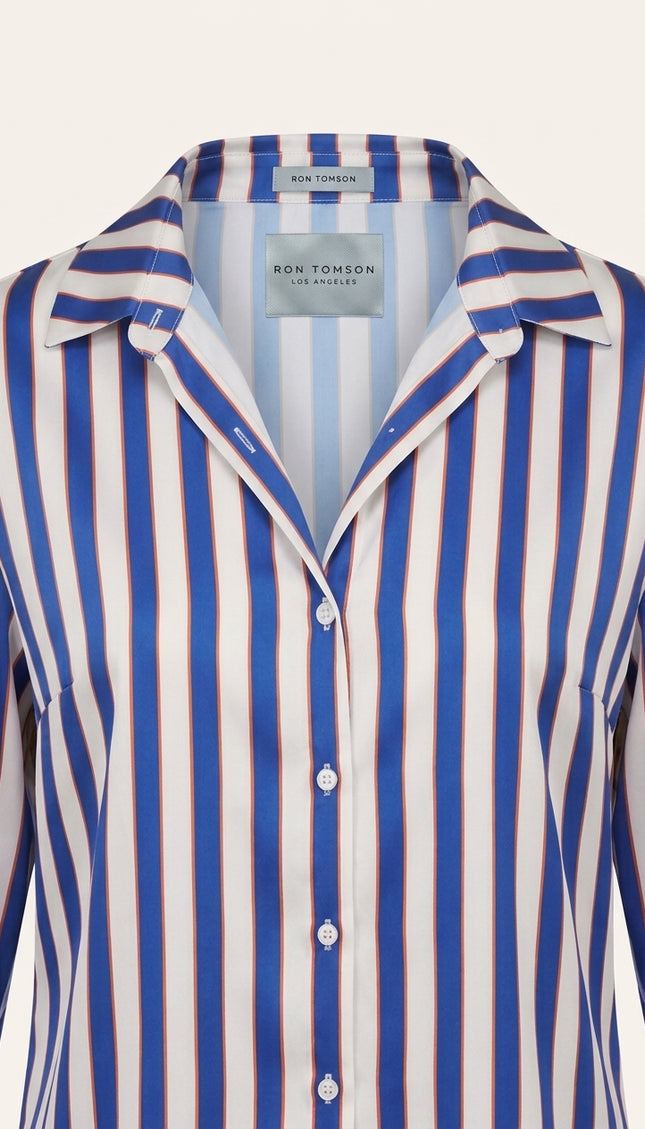 Striped Sateen Shirt - Blue - Detail