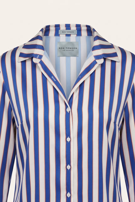 Striped Sateen Shirt - Blue - Detail