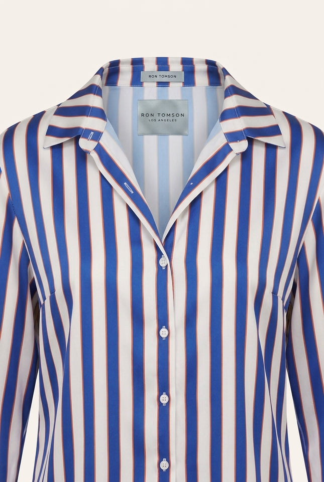Striped Sateen Shirt - Blue - Detail