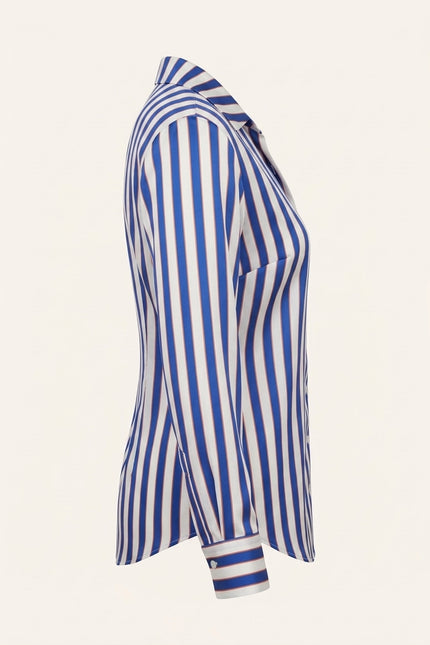 Striped Sateen Shirt - Blue - Side
