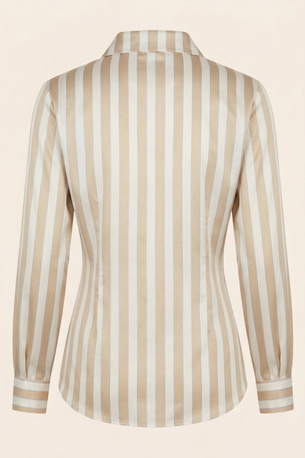 Striped Sateen Shirt - Beige - Back