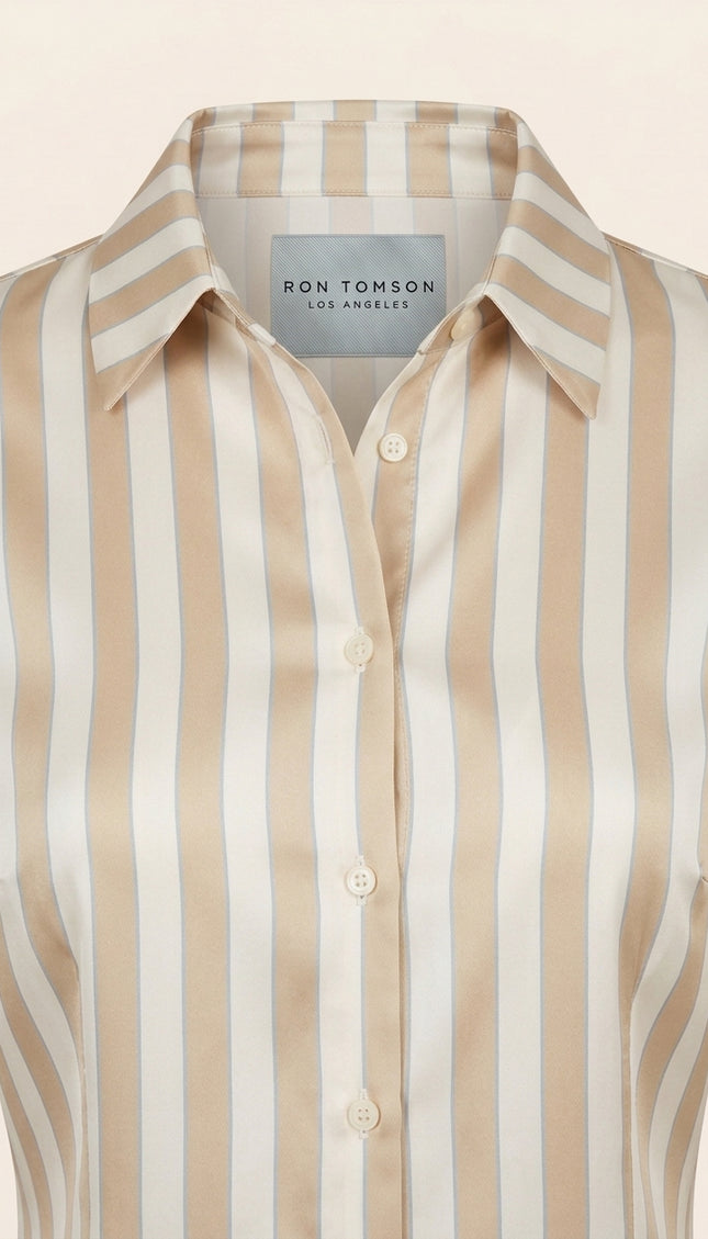 Striped Sateen Shirt - Beige - Detail