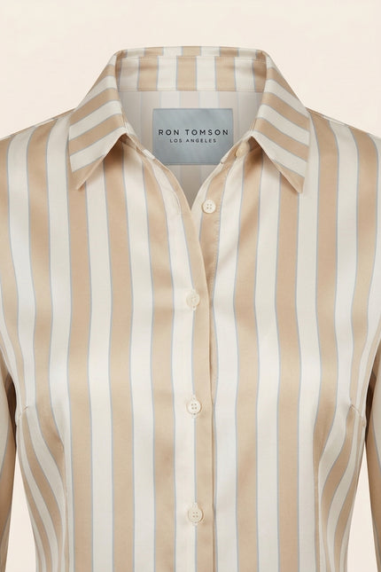 Striped Sateen Shirt - Beige - Detail