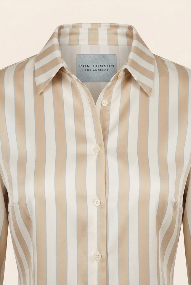 Striped Sateen Shirt - Beige - Detail