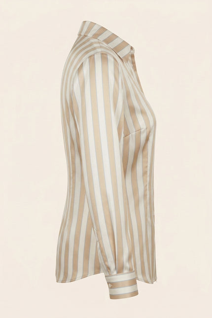 Striped Sateen Shirt - Beige - Side