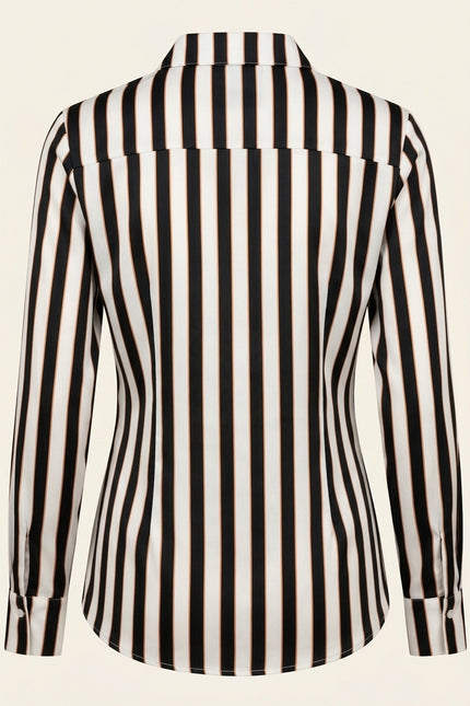 Striped Sateen Shirt - Black - Back