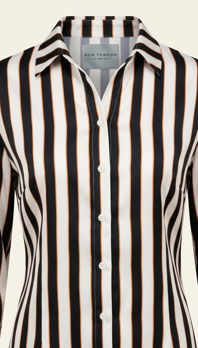 Striped Sateen Shirt - Black - Detail