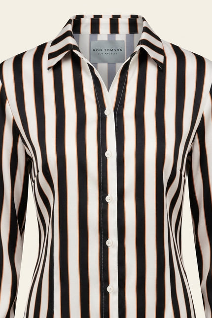 Striped Sateen Shirt - Black - Detail
