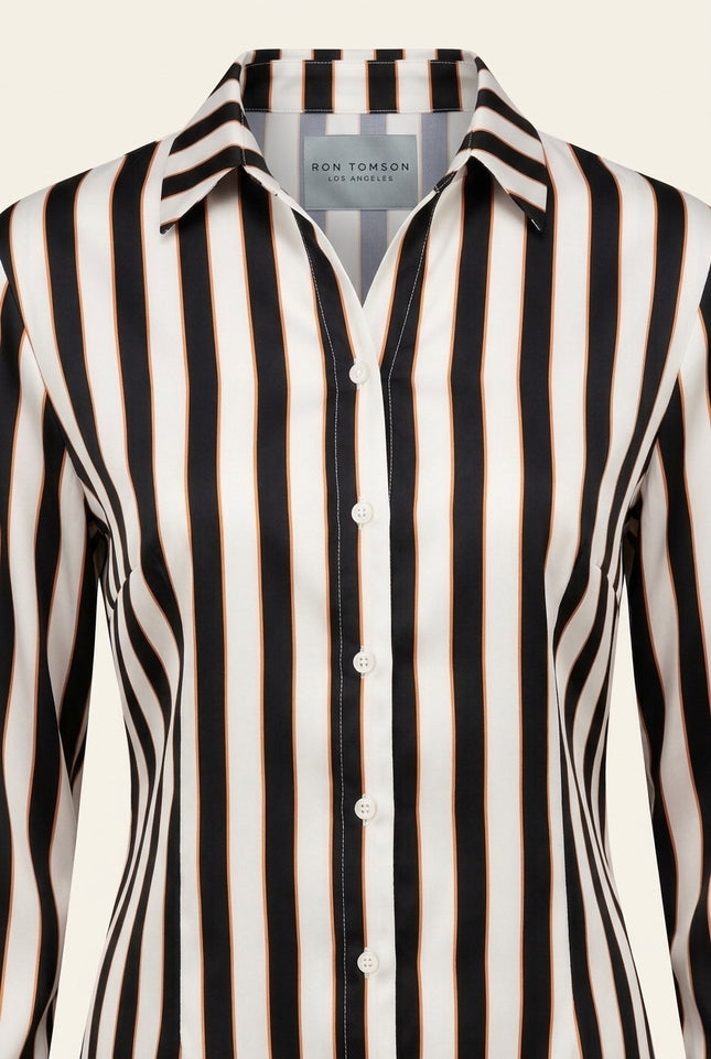 Striped Sateen Shirt - Black - Detail